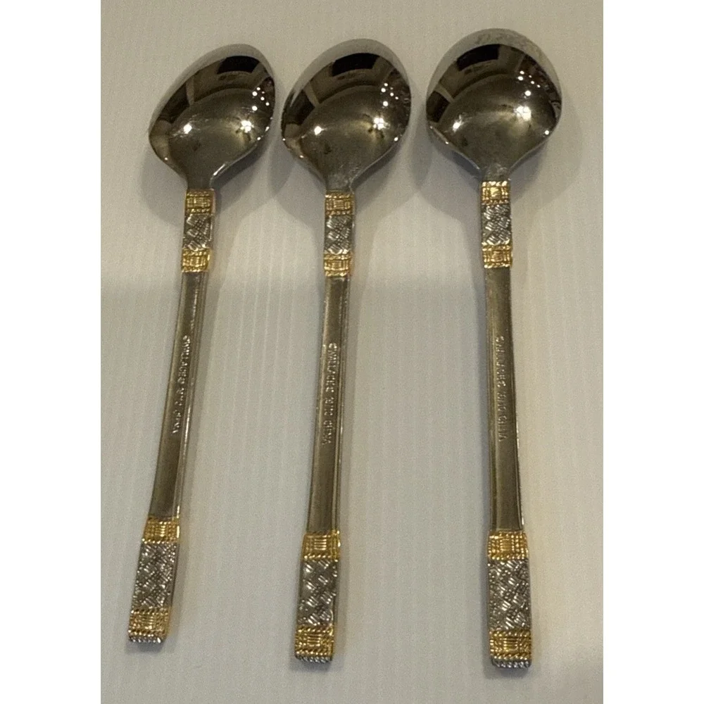 Wallace Golden Corsica Teaspoons Spoon Set Of 3 Stainless 18/10 Flatware 6 3/8